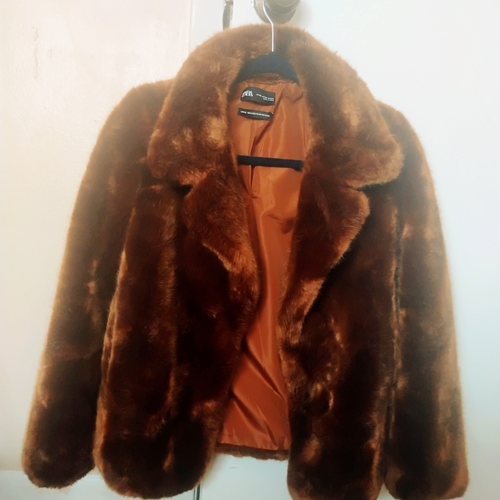 Zara Rich Brown Faux Fur Jacket